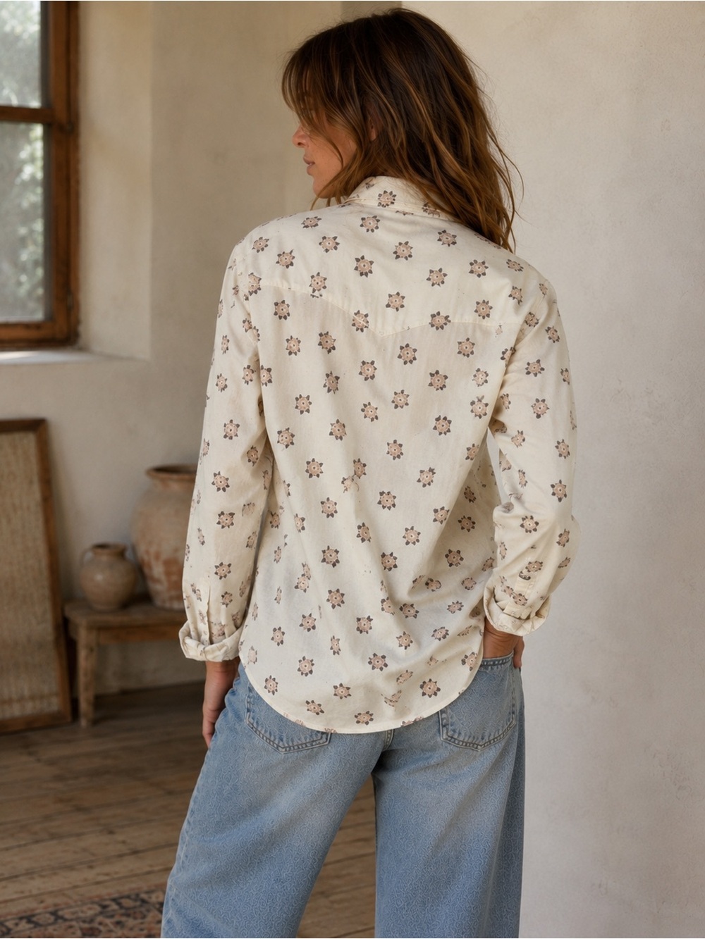 Vintage 70s Chute Cream Floral Pearl Snap Western Shirt Cowgirl Prairie Rodeo - Picture 3 of 12